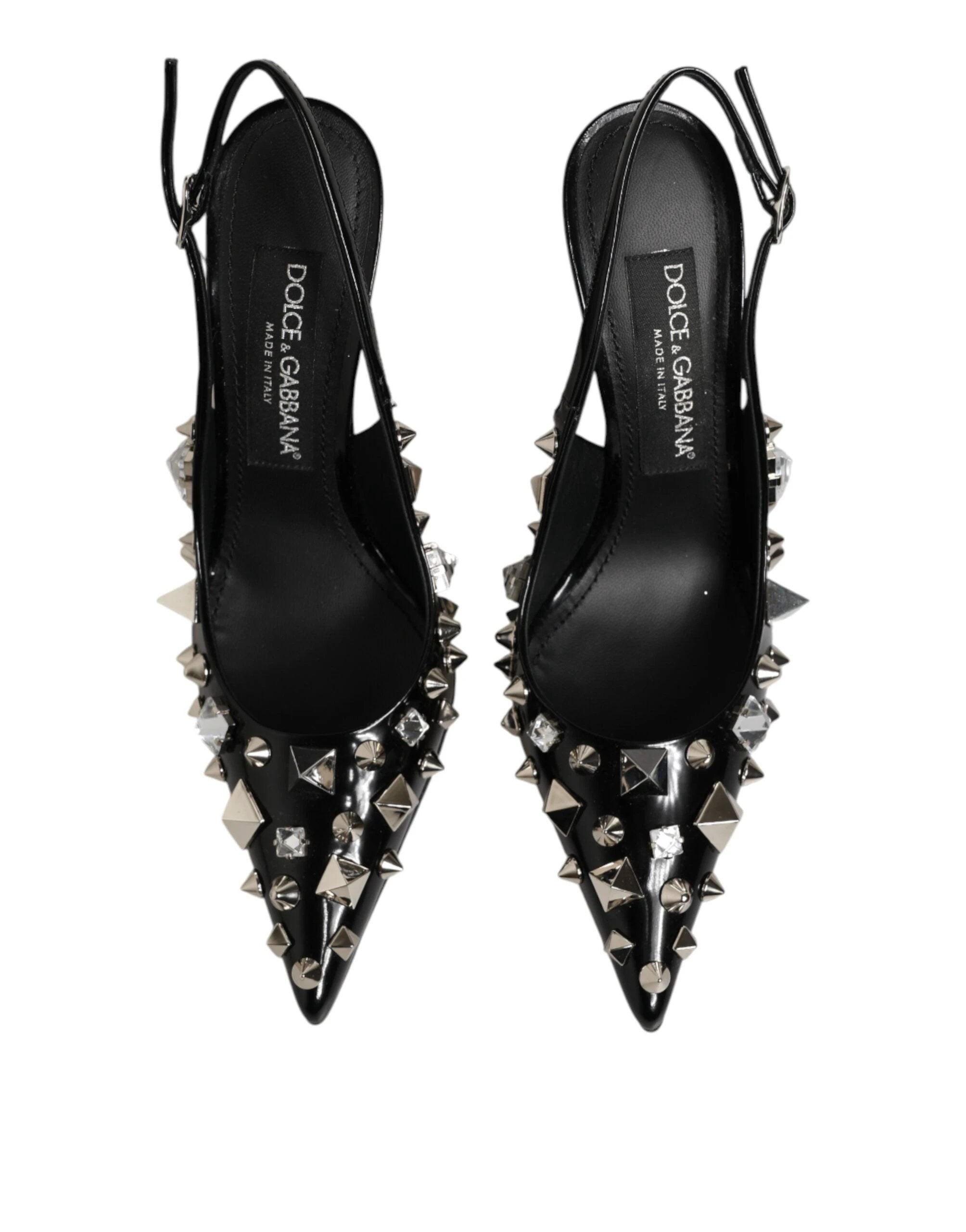 Dolce & Gabbana Black Studded Leather Heels Slingbacks Shoes by Dolce & Gabbana