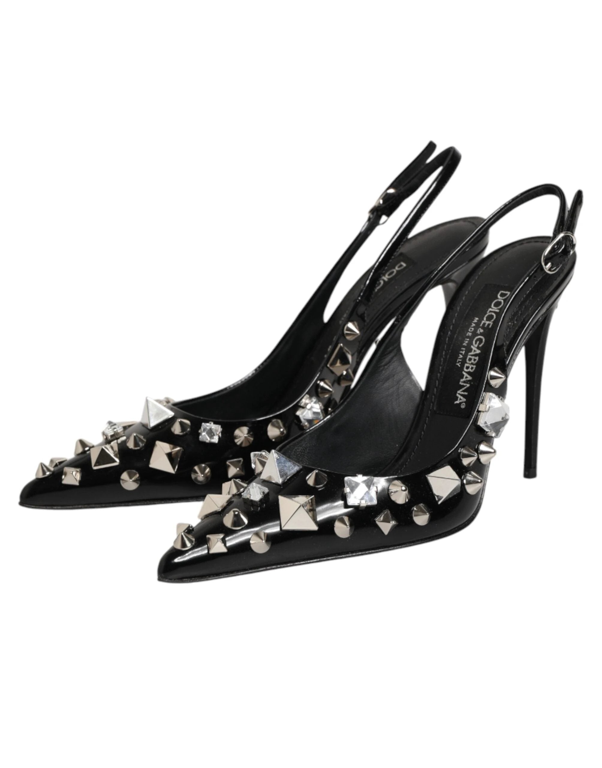 Dolce & Gabbana Black Studded Leather Heels Slingbacks Shoes by Dolce & Gabbana