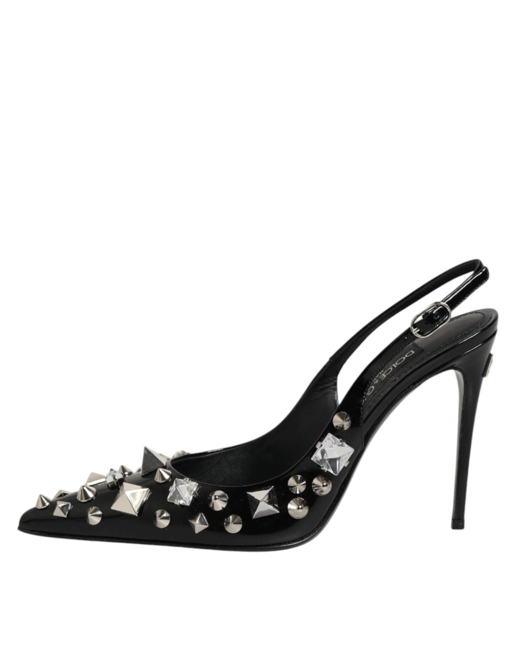 Dolce & Gabbana Black Studded Leather Heels Slingbacks Shoes by Dolce & Gabbana