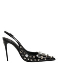 Dolce & Gabbana Black Studded Leather Heels Slingbacks Shoes by Dolce & Gabbana