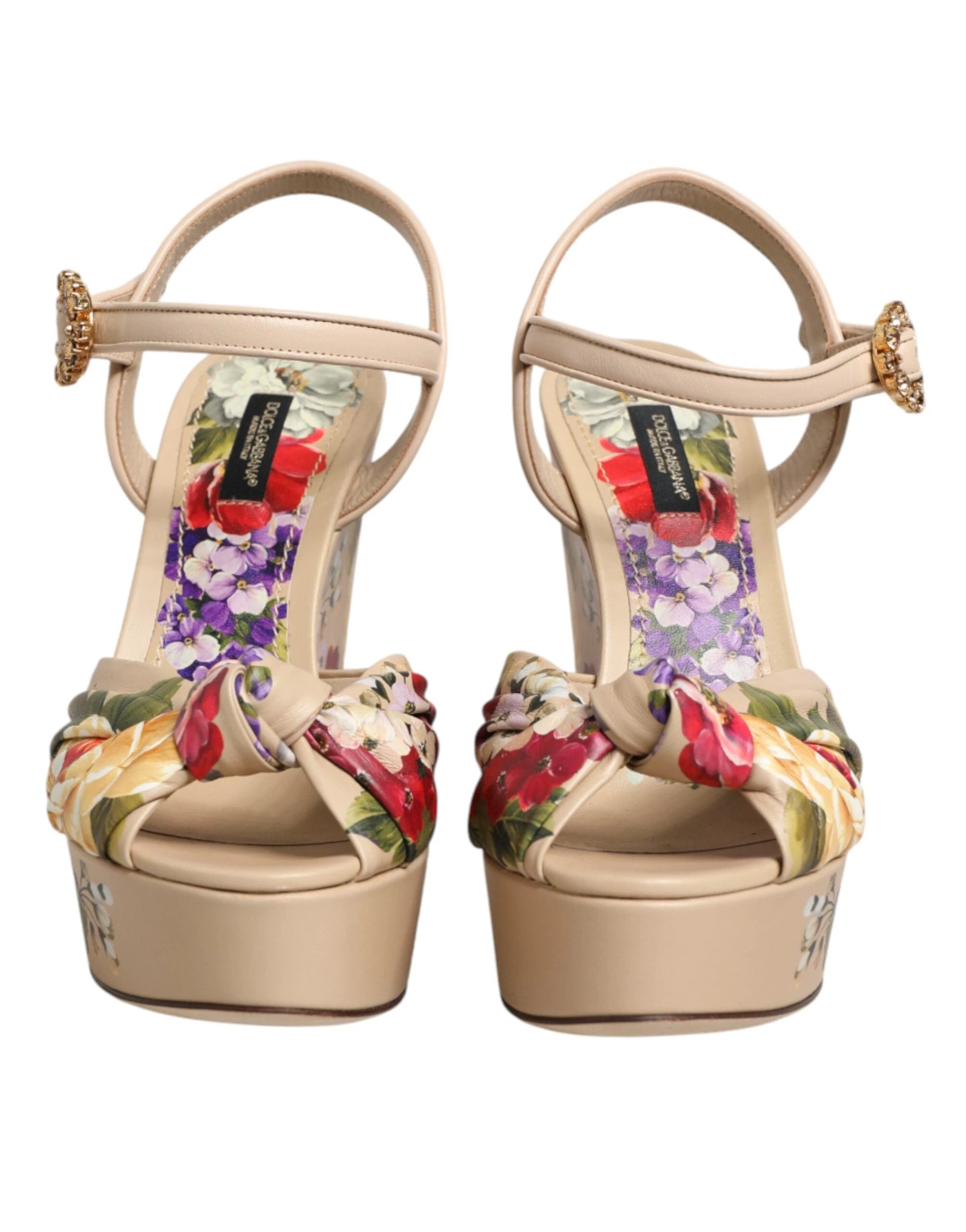 Dolce & Gabbana Beige Floral Ankle Strap Wedge Sandals Shoes by Dolce & Gabbana