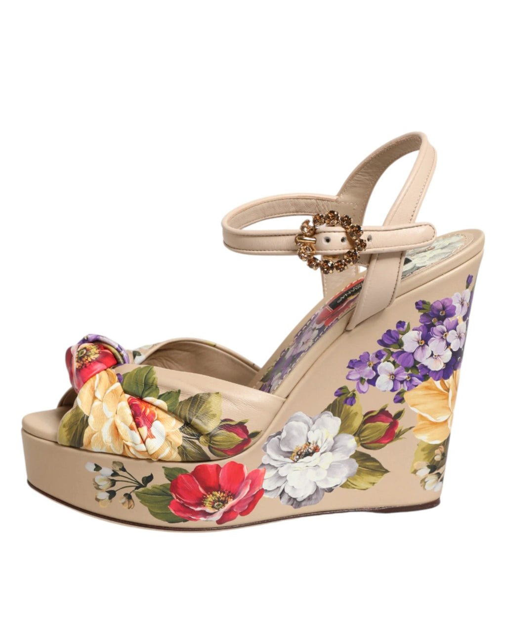 Dolce & Gabbana Beige Floral Ankle Strap Wedge Sandals Shoes by Dolce & Gabbana