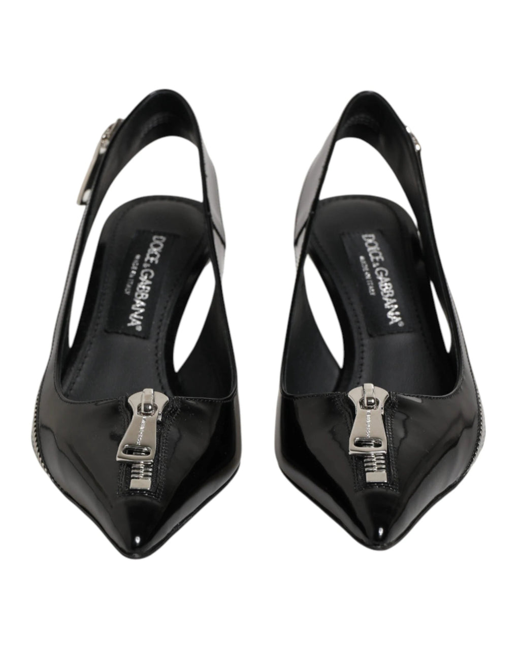 Dolce & Gabbana Black Zipper Leather Heels Slingbacks Shoes by Dolce & Gabbana