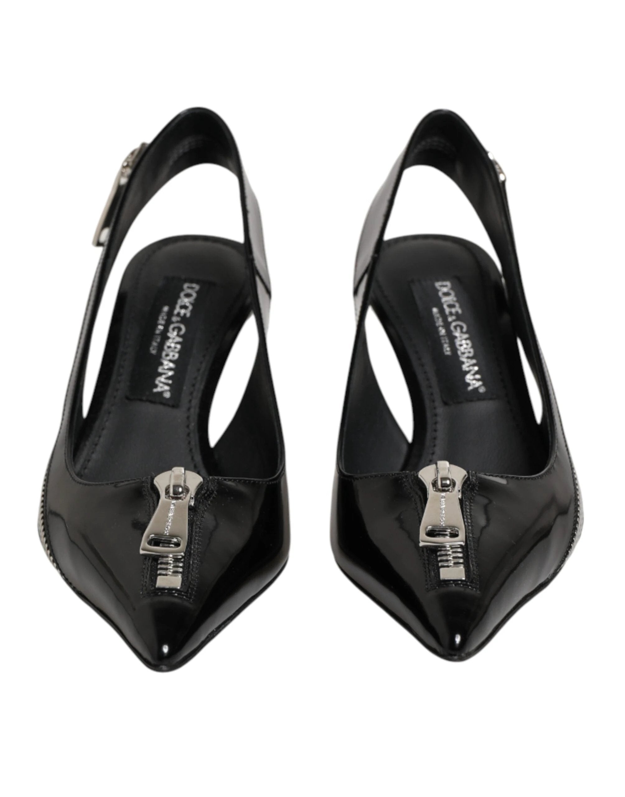 Dolce & Gabbana Black Zipper Leather Heels Slingbacks Shoes by Dolce & Gabbana