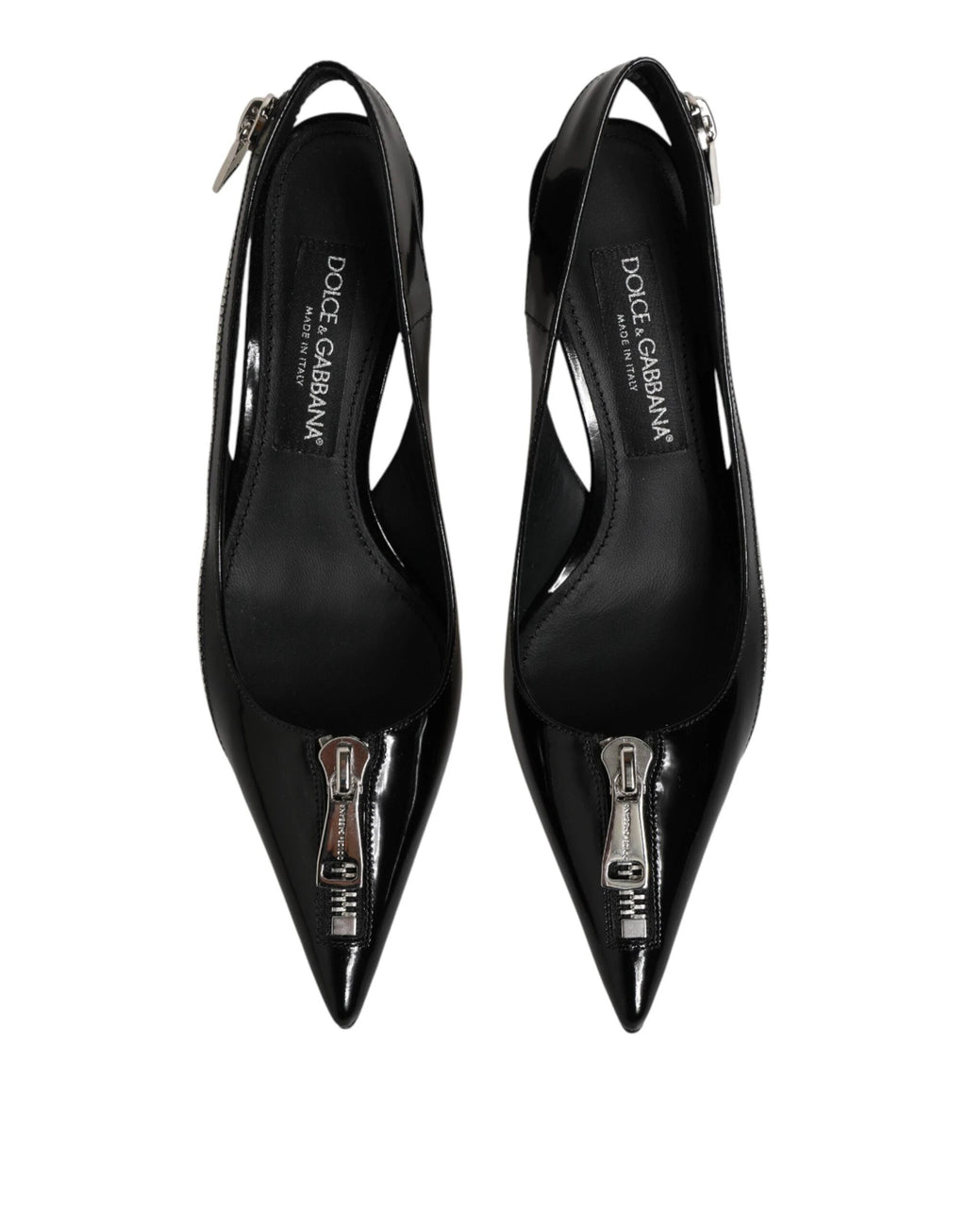 Dolce & Gabbana Black Zipper Leather Heels Slingbacks Shoes by Dolce & Gabbana