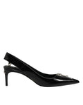 Dolce & Gabbana Black Zipper Leather Heels Slingbacks Shoes by Dolce & Gabbana