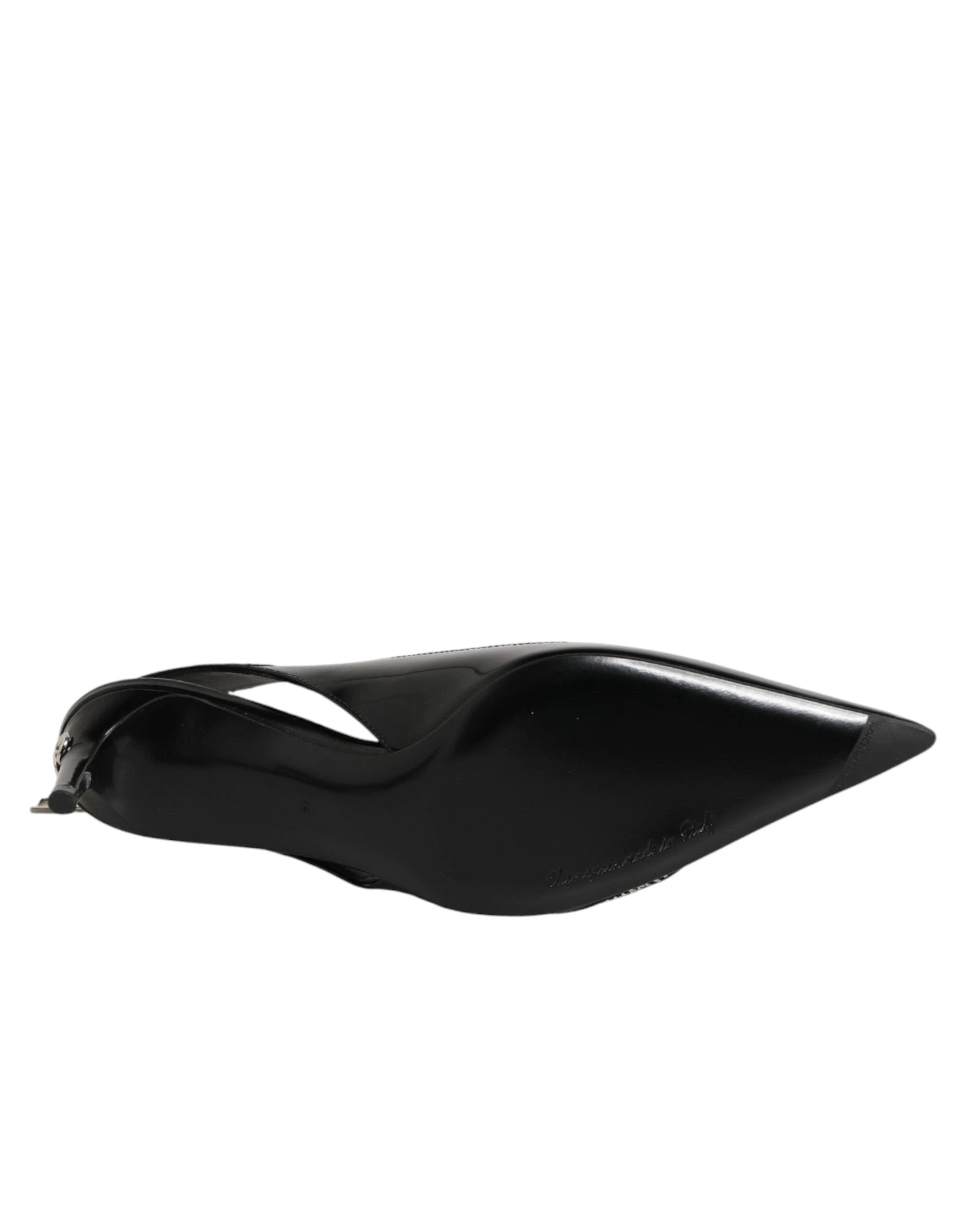 Dolce & Gabbana Black Zipper Leather Heels Slingbacks Shoes by Dolce & Gabbana