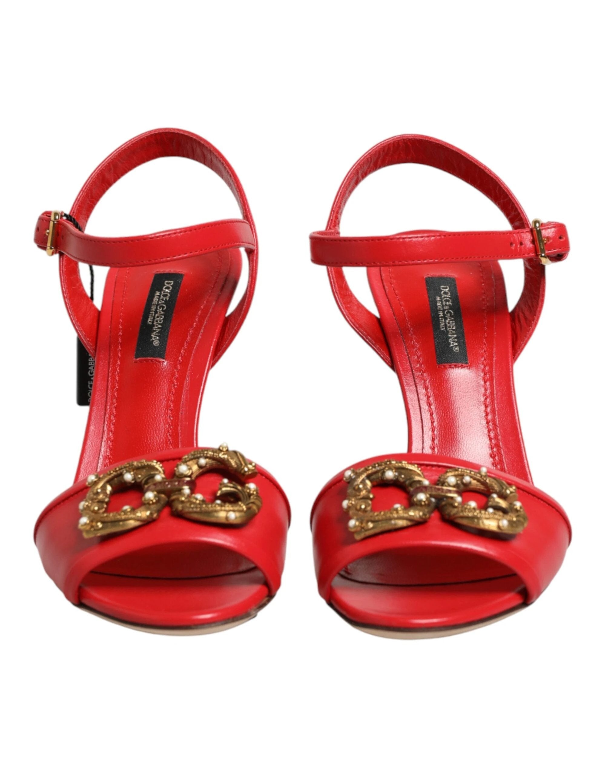 Dolce & Gabbana Red Leather DG AMORE Heels Sandals Shoes by Dolce & Gabbana