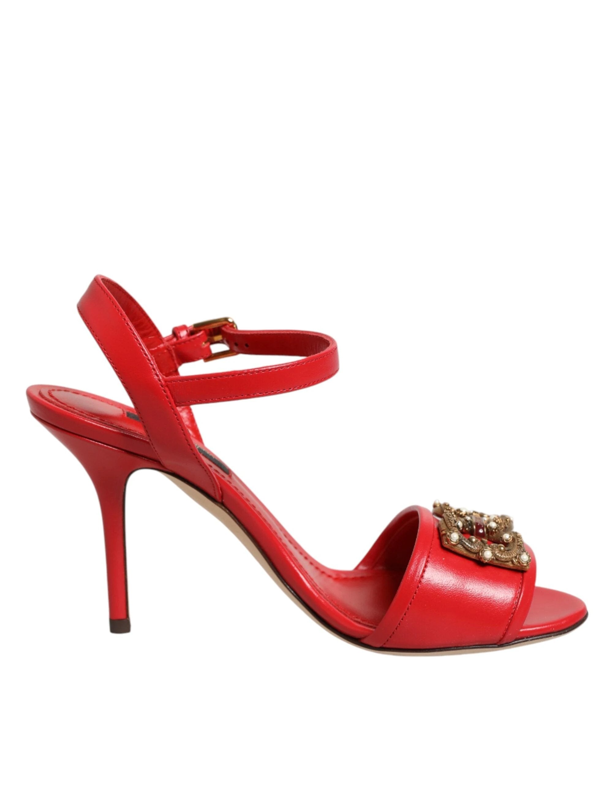 Dolce & Gabbana Red Leather DG AMORE Heels Sandals Shoes by Dolce & Gabbana