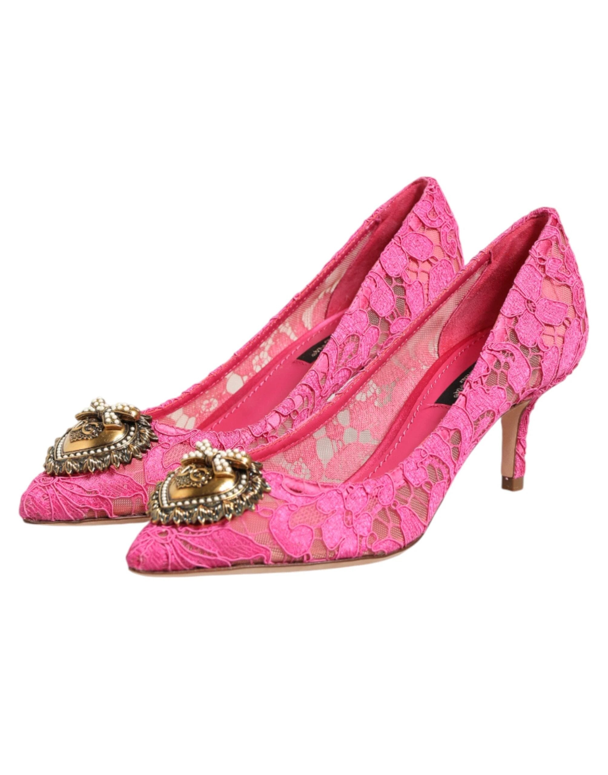 Dolce & Gabbana Pink Taormina Lace DEVOTION Pumps Shoes by Dolce & Gabbana
