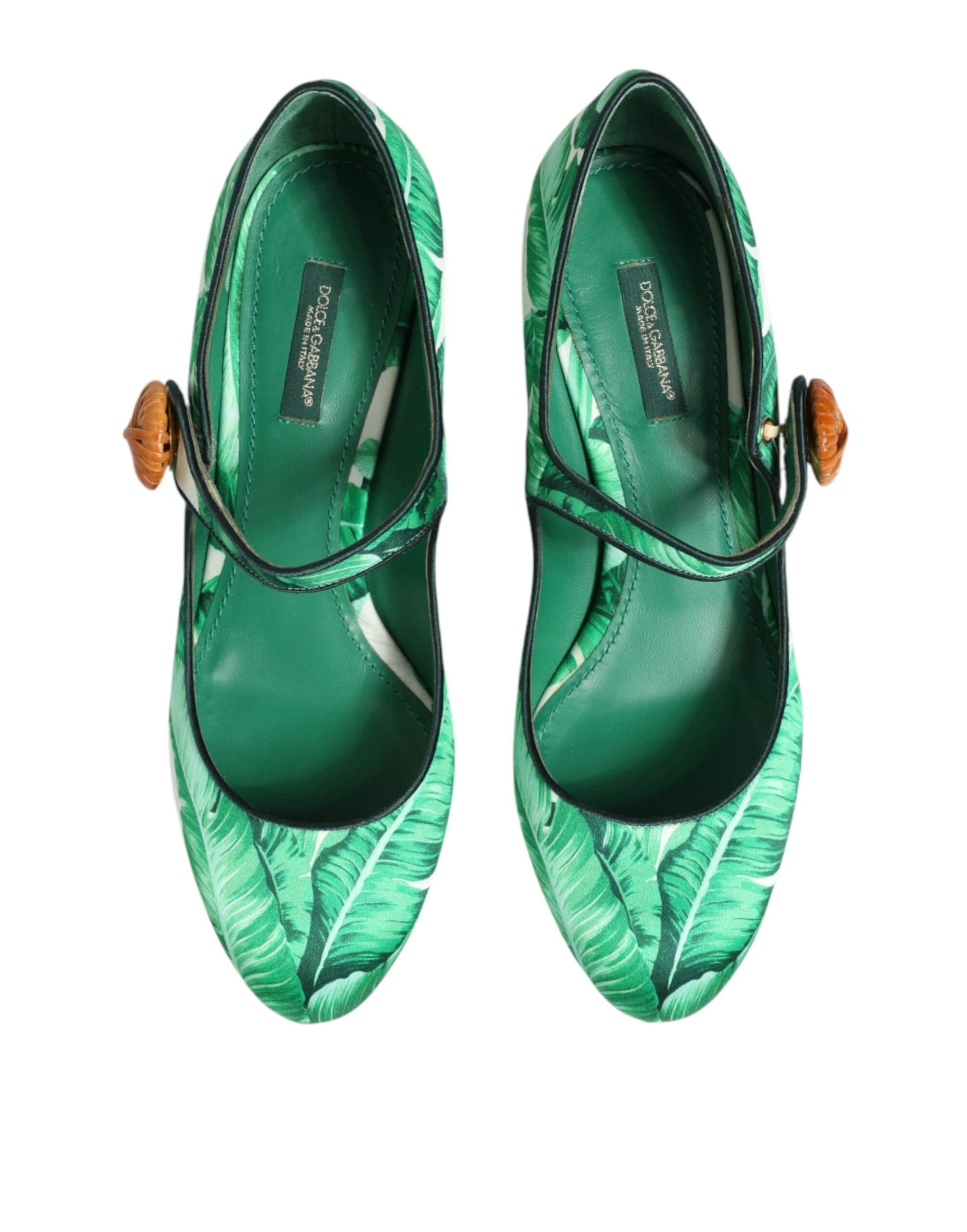 Dolce & Gabbana Green Silk MARY JANES Leaf Sandals Shoes by Dolce & Gabbana