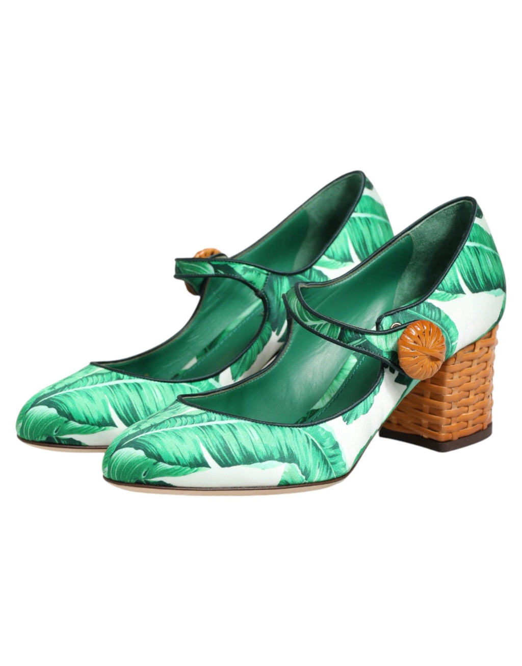 Dolce & Gabbana Green Silk MARY JANES Leaf Sandals Shoes by Dolce & Gabbana