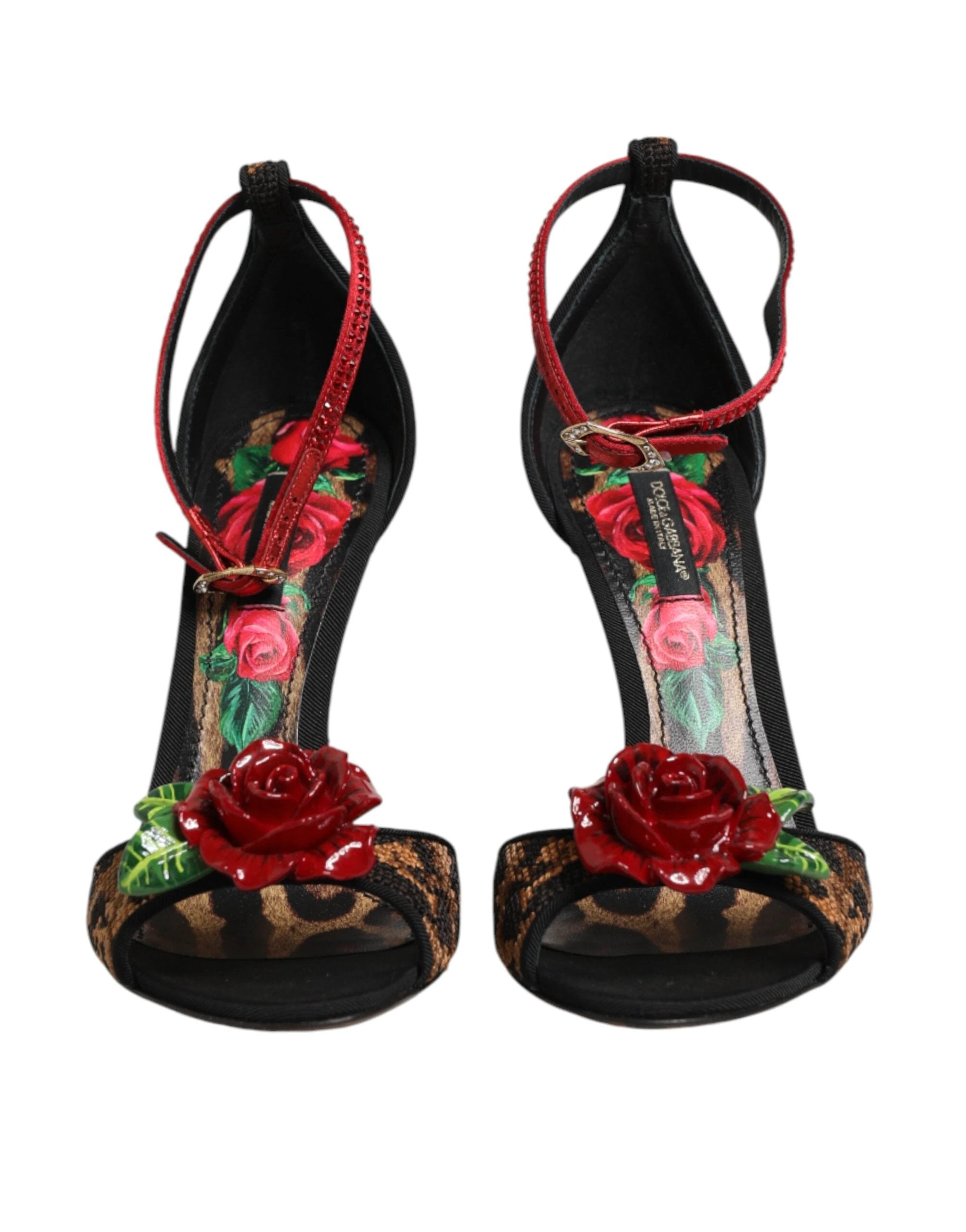 Dolce & Gabbana Brown Leopard Crystal Roses Sandals Shoes by Dolce & Gabbana