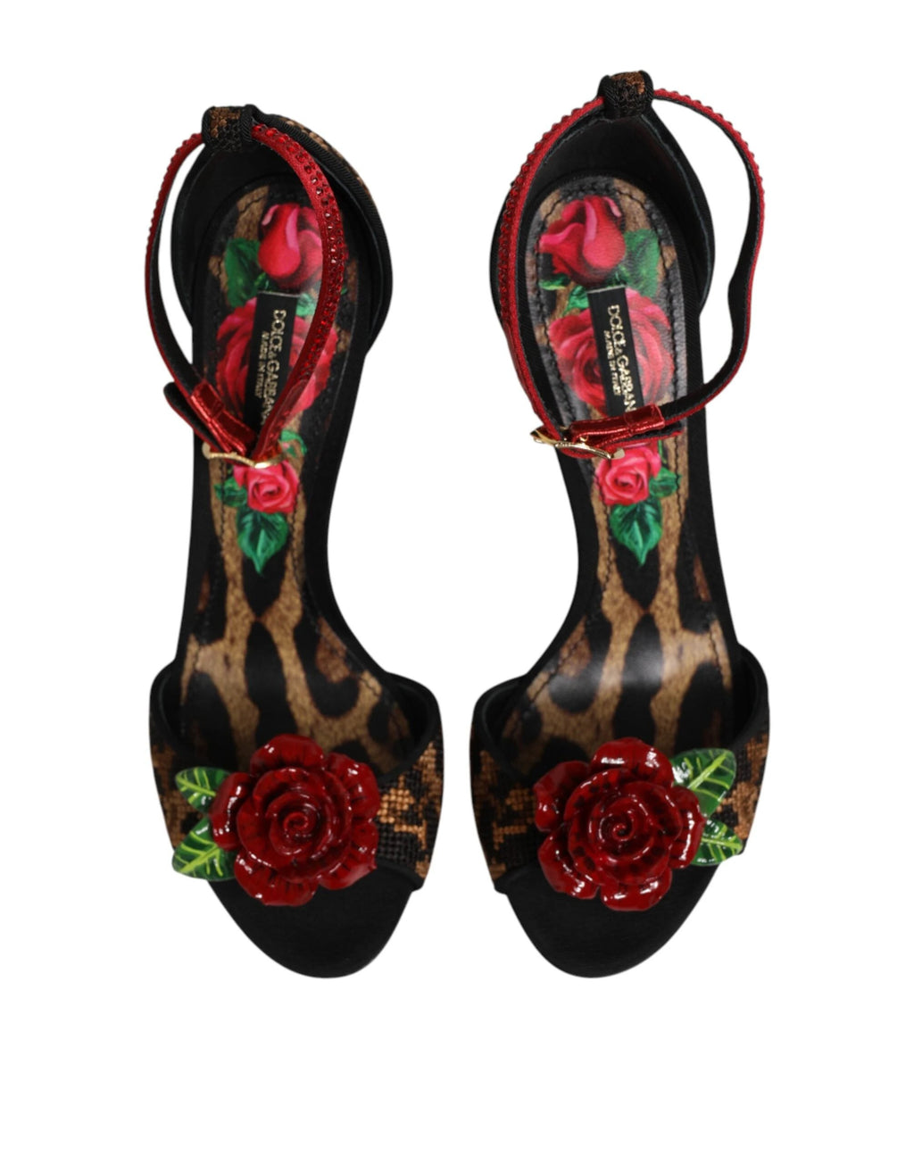 Dolce & Gabbana Brown Leopard Crystal Roses Sandals Shoes by Dolce & Gabbana