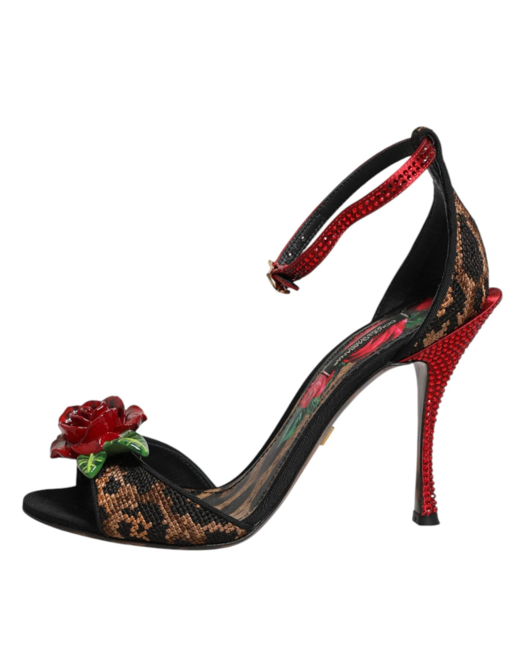 Dolce & Gabbana Brown Leopard Crystal Roses Sandals Shoes by Dolce & Gabbana