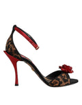 Dolce & Gabbana Brown Leopard Crystal Roses Sandals Shoes by Dolce & Gabbana