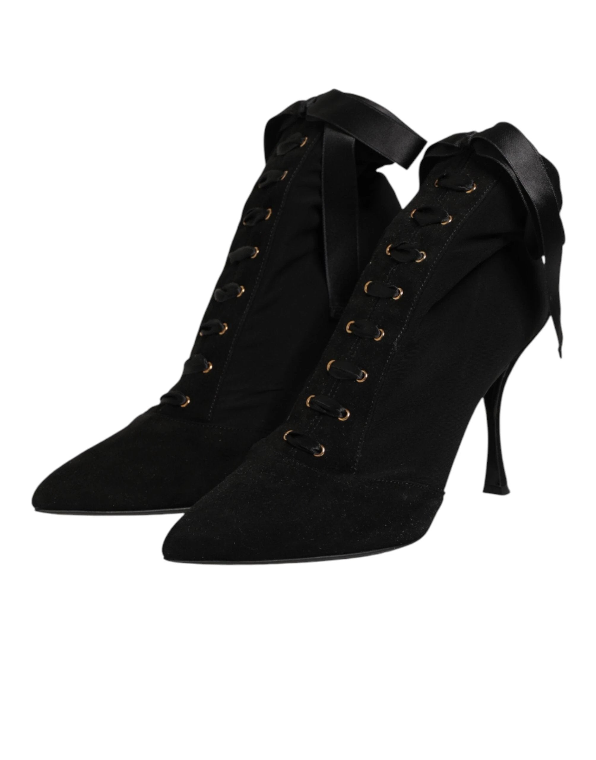 Dolce & Gabbana Black Stiletto Heels Lace Up Boots Shoes by Dolce & Gabbana