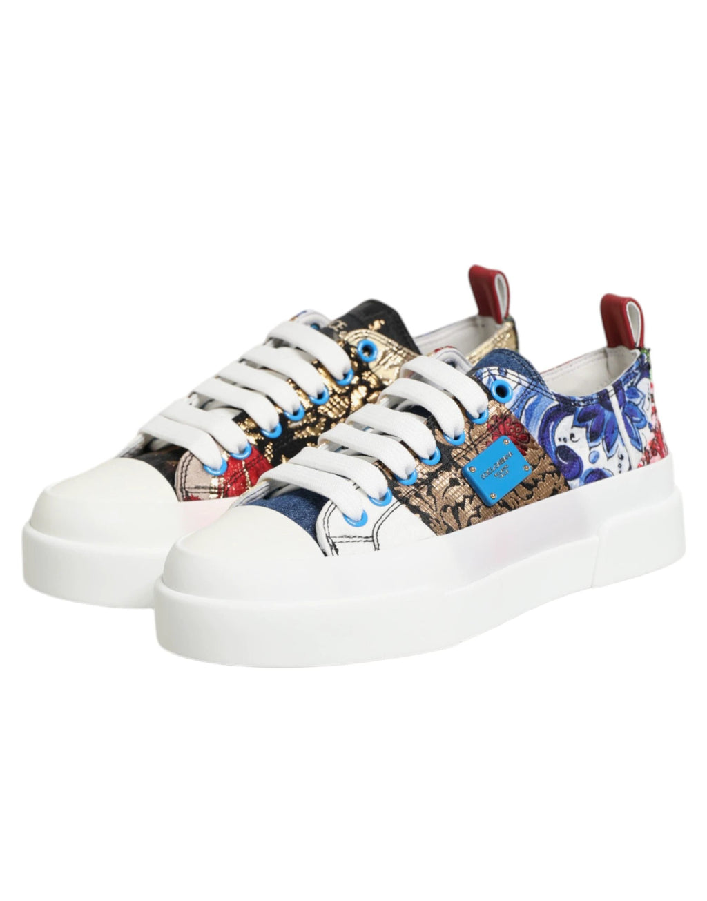 Dolce & Gabbana Multicolor Patchwork Low Top Sneakers Shoes by Dolce & Gabbana