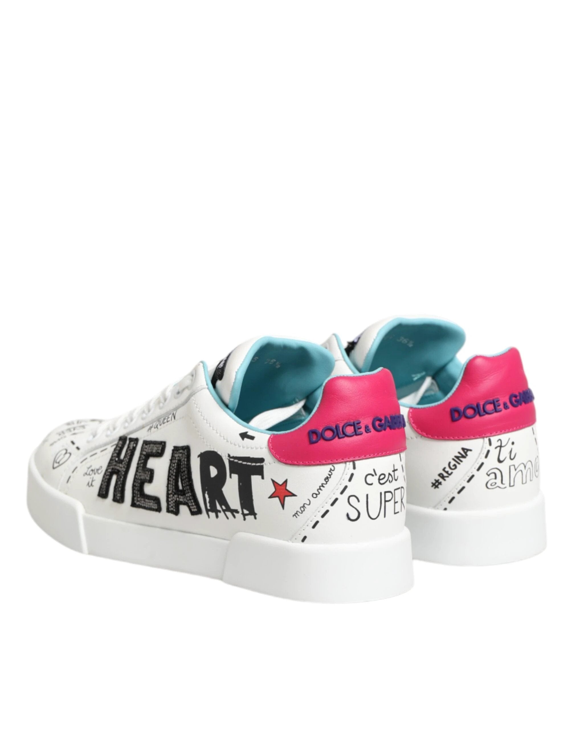 Dolce & Gabbana White Leather Graffiti Low Top Sneakers Shoes by Dolce & Gabbana