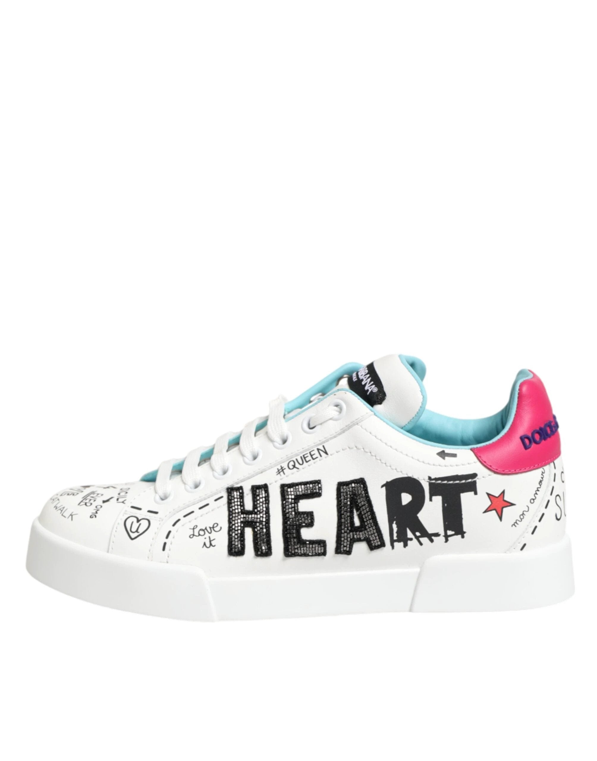 Dolce & Gabbana White Leather Graffiti Low Top Sneakers Shoes by Dolce & Gabbana