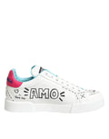 Dolce & Gabbana White Leather Graffiti Low Top Sneakers Shoes by Dolce & Gabbana