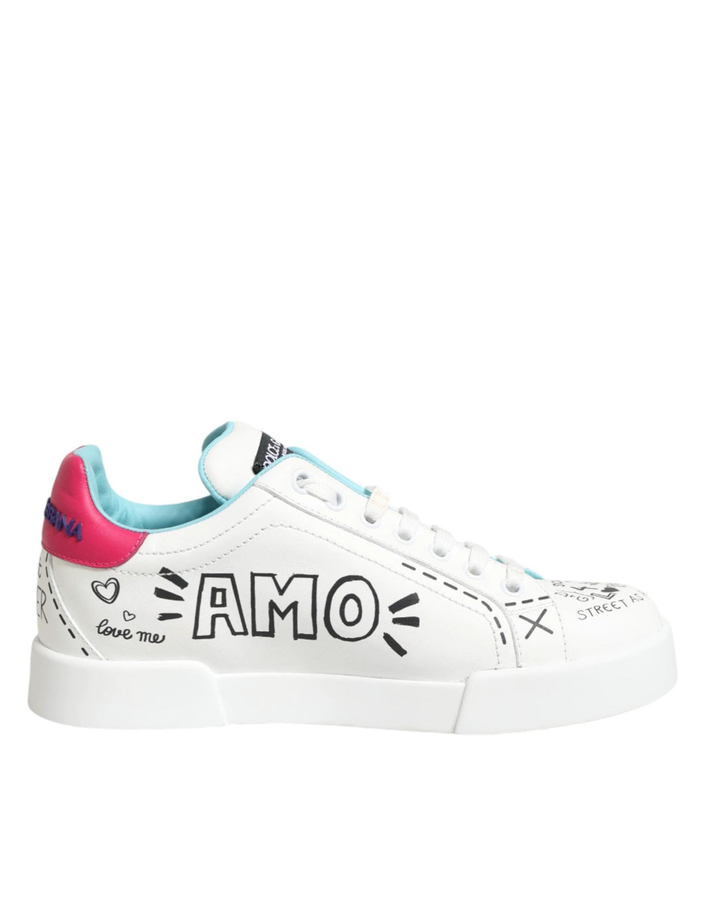 Dolce & Gabbana White Leather Graffiti Low Top Sneakers Shoes by Dolce & Gabbana