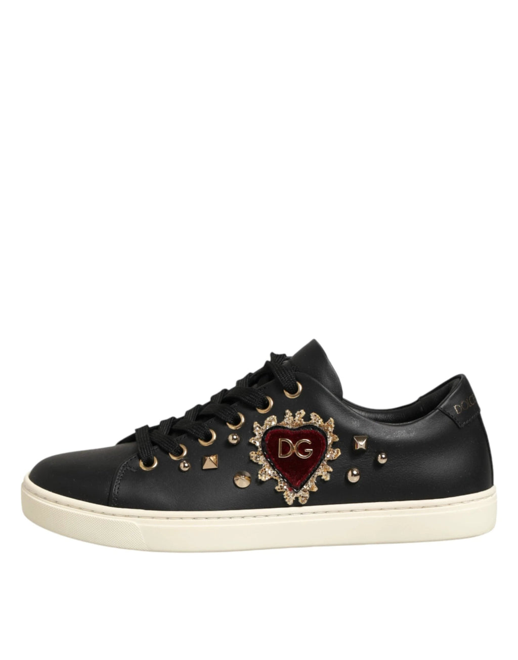 Dolce & Gabbana Black Leather Sacred Heart Sneakers Shoes by Dolce & Gabbana