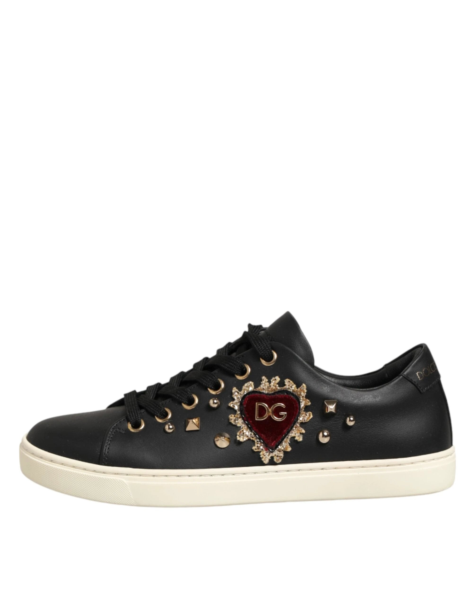 Dolce & Gabbana Black Leather Sacred Heart Sneakers Shoes by Dolce & Gabbana