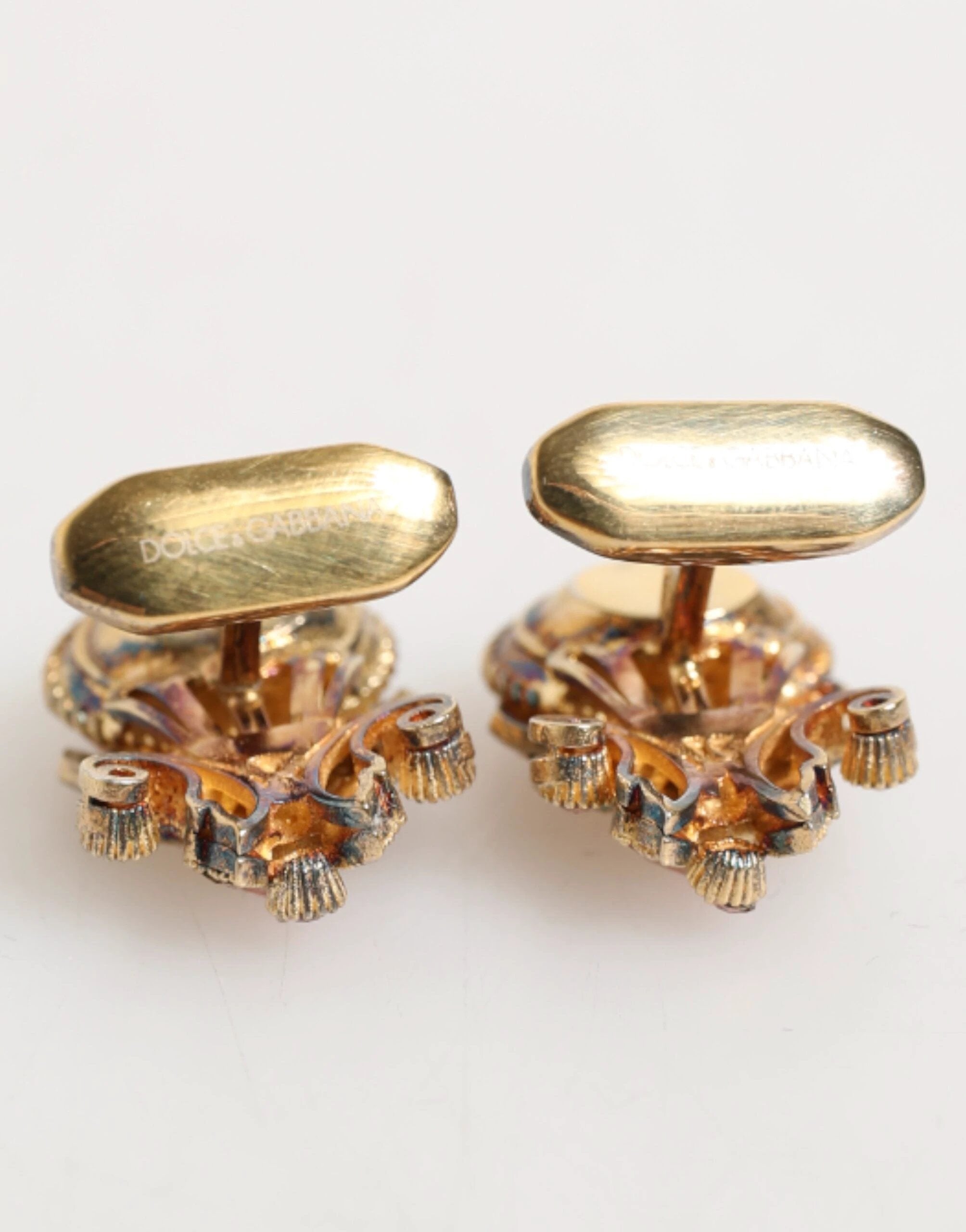 Dolce & Gabbana Gold Tone 925 Sterling Silver Crystal Accessory Cufflinks by Dolce & Gabbana
