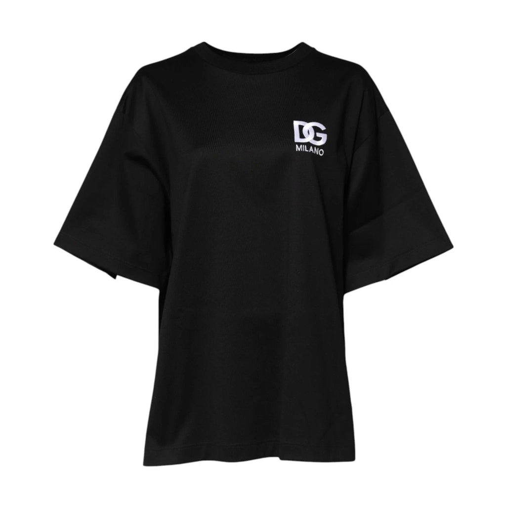 Dolce & Gabbana Black Cotton DG Logo Embroidery Top T-shirt by Dolce & Gabbana