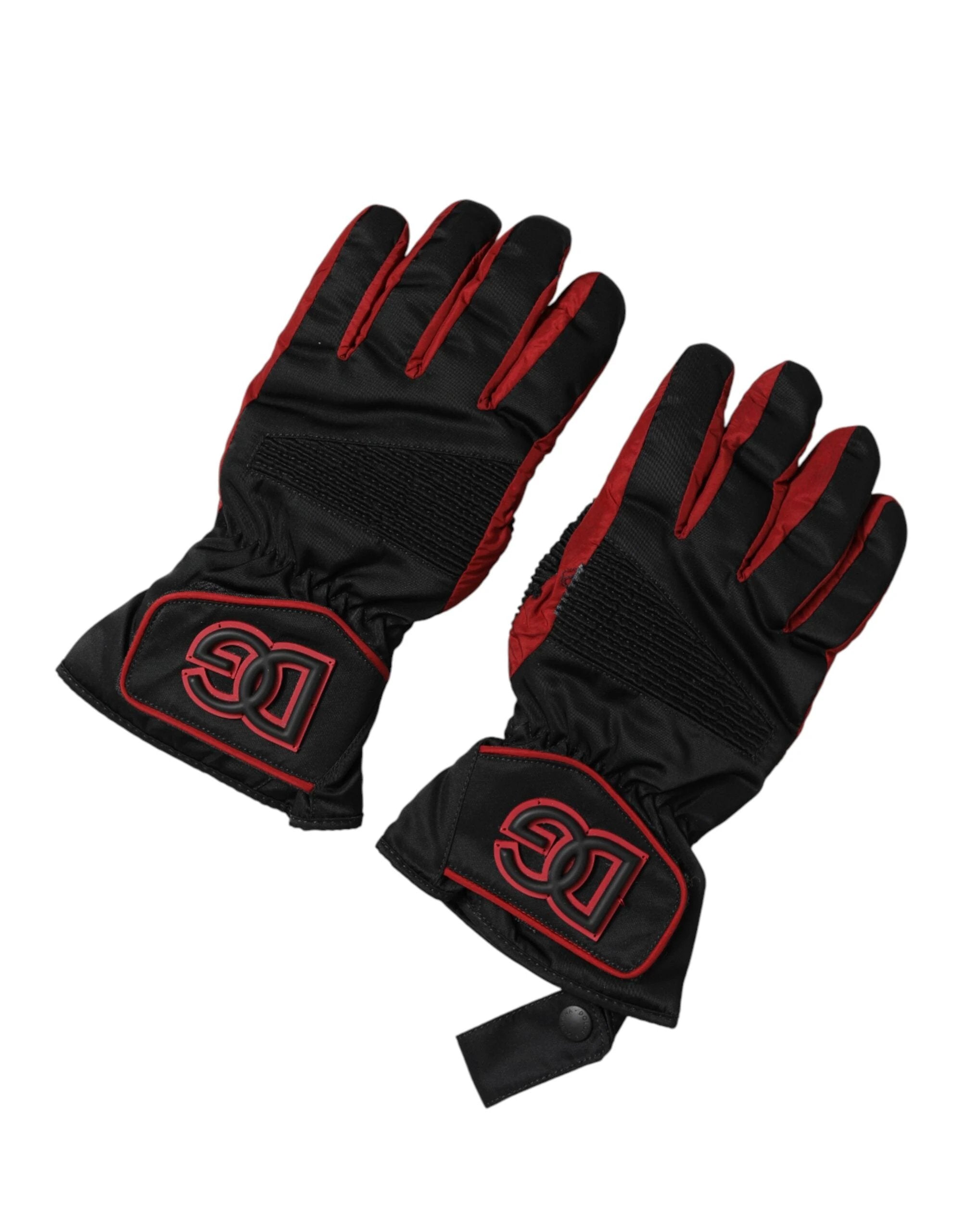 Dolce & Gabbana Black Red Nylon Wrist Length Mitten Gloves by Dolce & Gabbana