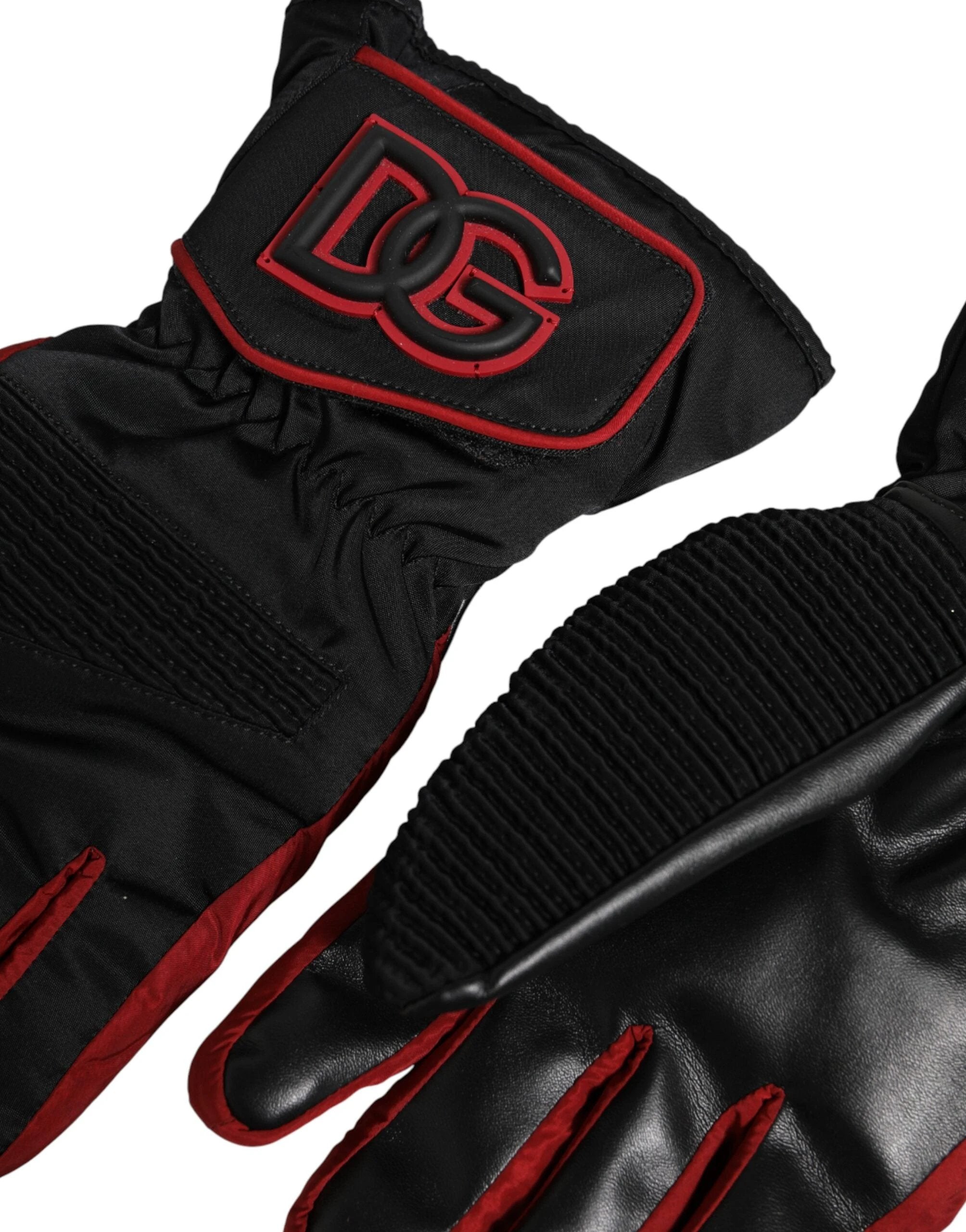 Dolce & Gabbana Black Red Nylon Wrist Length Mitten Gloves by Dolce & Gabbana
