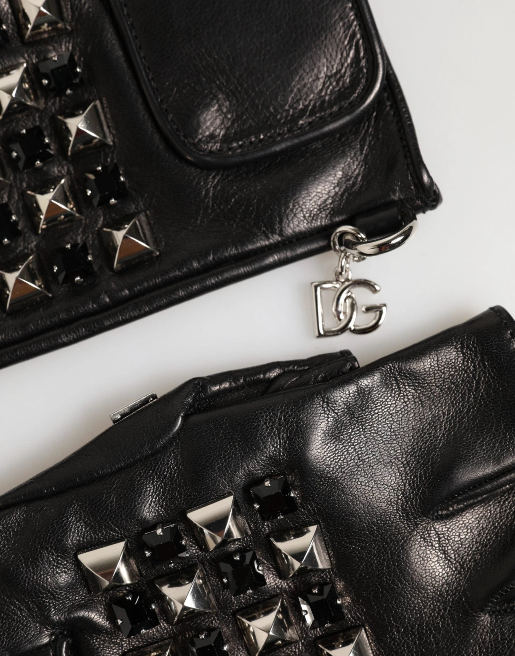 Dolce & Gabbana Black Leather Studded Fingerless Hand Mitten Men Gloves by Dolce & Gabbana