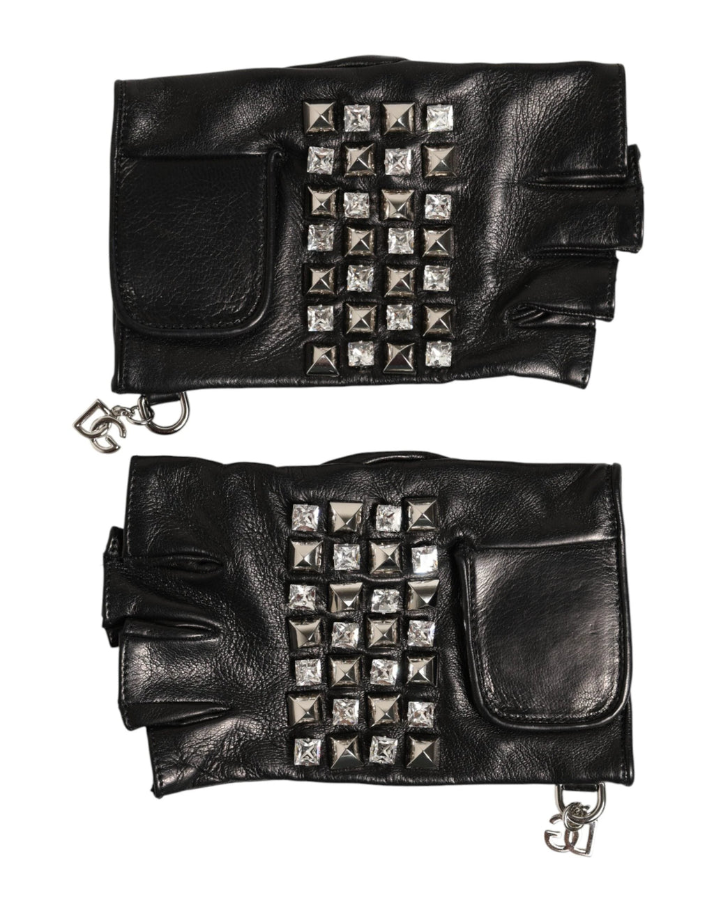 Dolce & Gabbana Black Leather Studded Fingerless Hand Mitten Men Gloves by Dolce & Gabbana