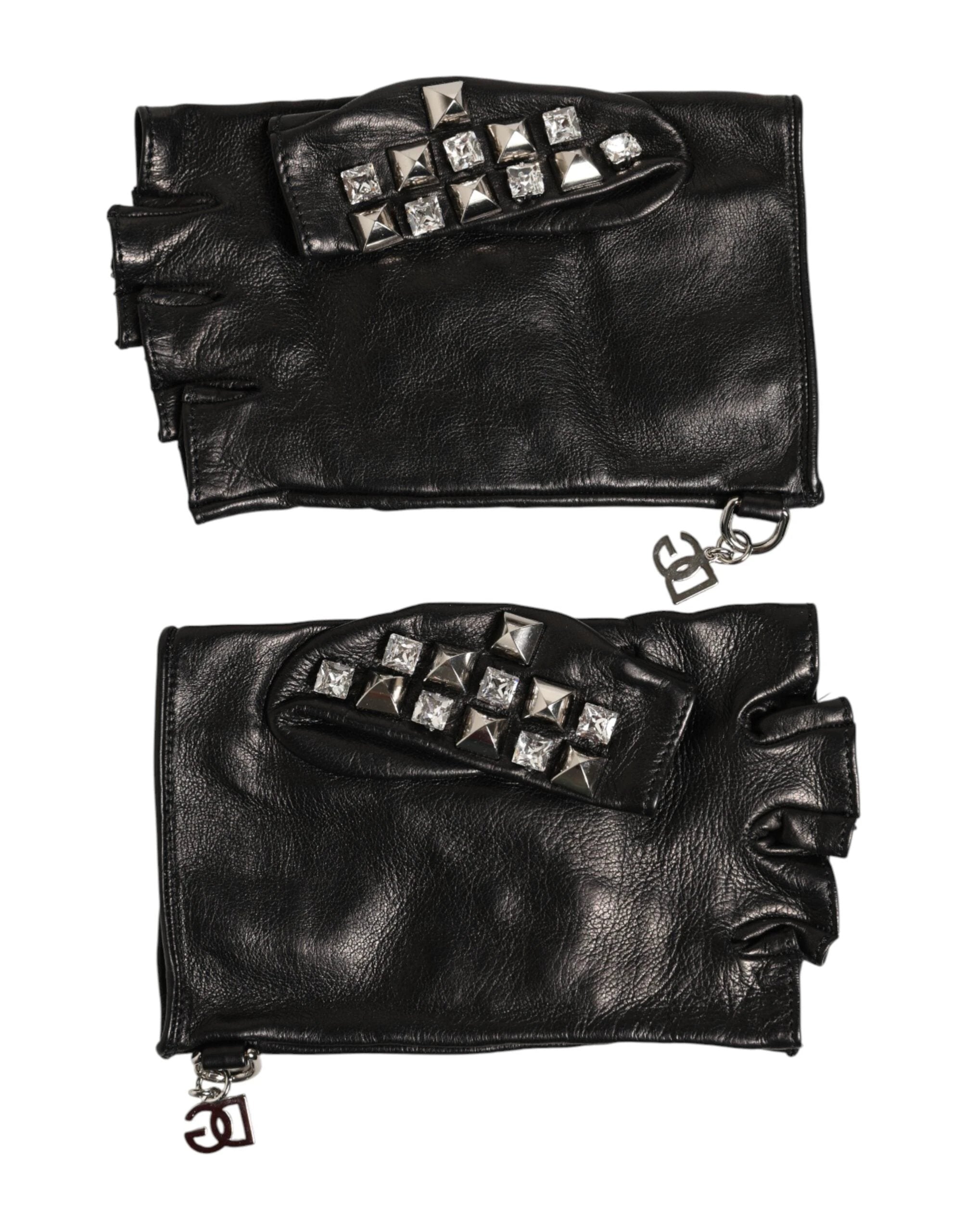 Dolce & Gabbana Black Leather Studded Fingerless Hand Mitten Men Gloves by Dolce & Gabbana