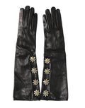 Dolce & Gabbana Black Leather Embellished Long Mitten Gloves by Dolce & Gabbana