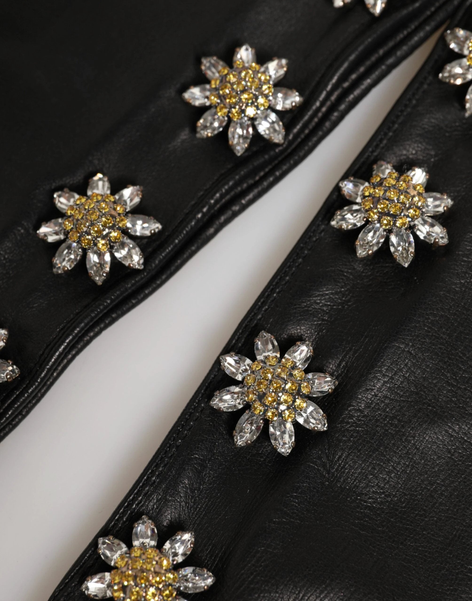 Dolce & Gabbana Black Leather Embellished Long Mitten Gloves by Dolce & Gabbana