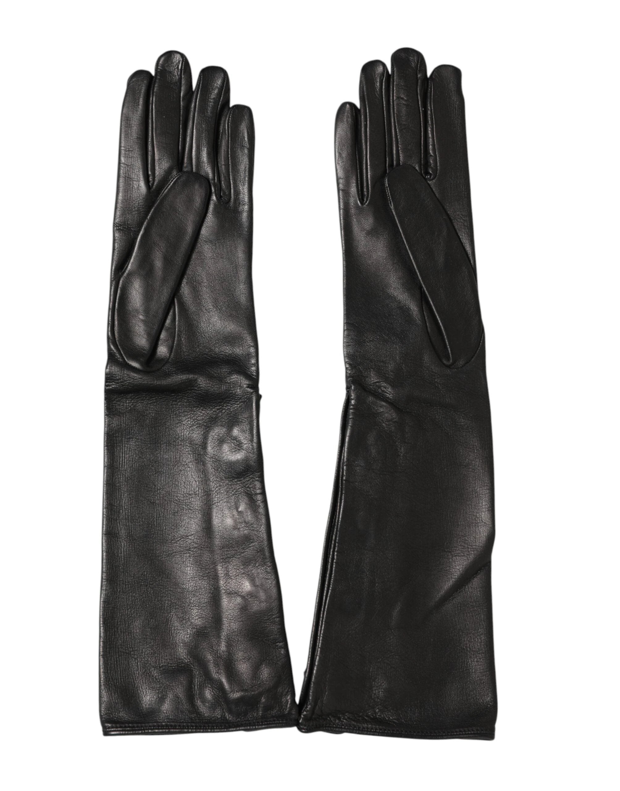 Dolce & Gabbana Black Leather Embellished Long Mitten Gloves by Dolce & Gabbana