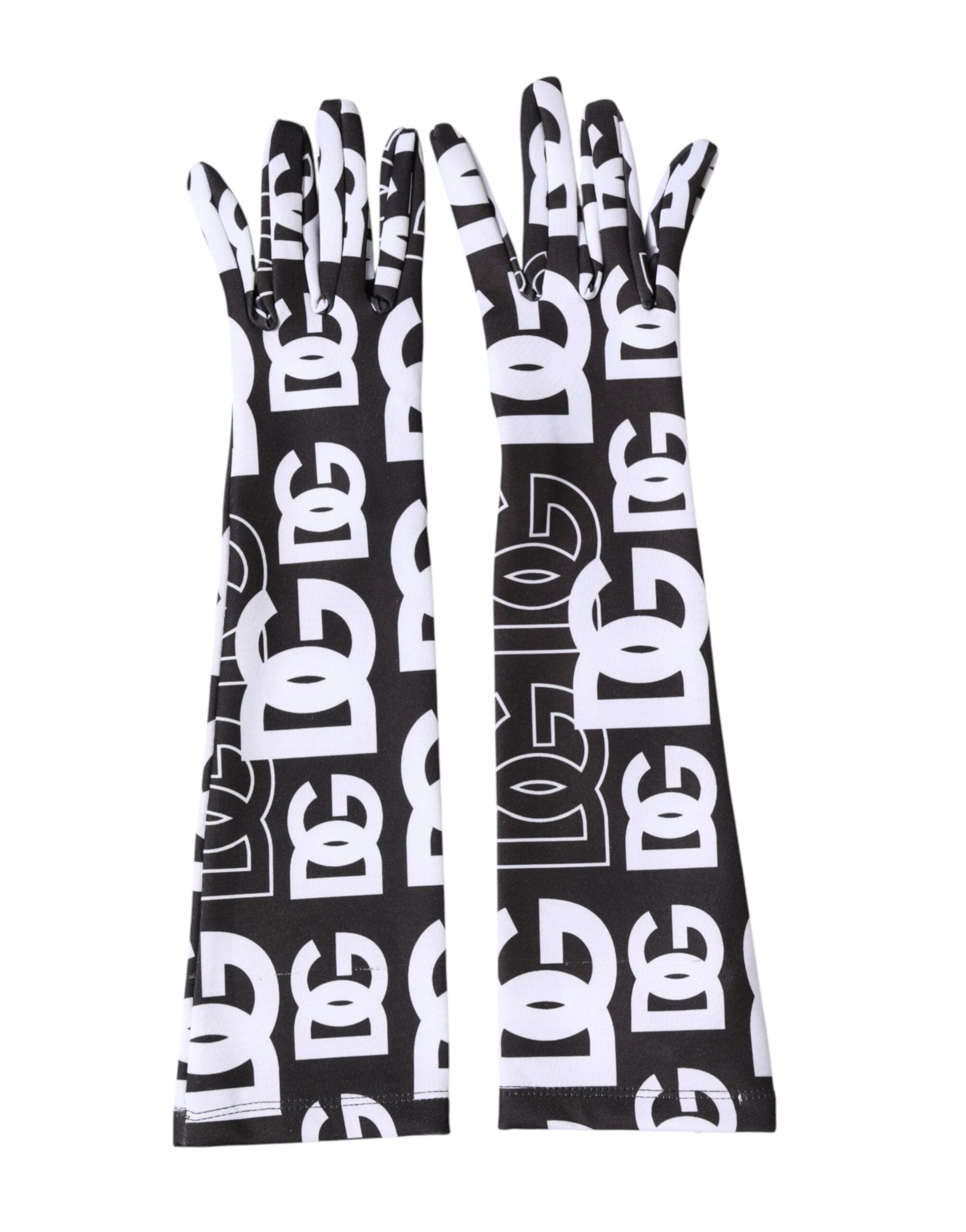 Dolce & Gabbana Black White DG Logo Elbow Length Mitten Gloves by Dolce & Gabbana