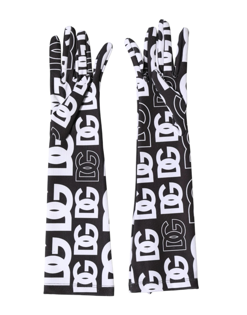 Dolce & Gabbana Black White DG Logo Elbow Length Mitten Gloves by Dolce & Gabbana