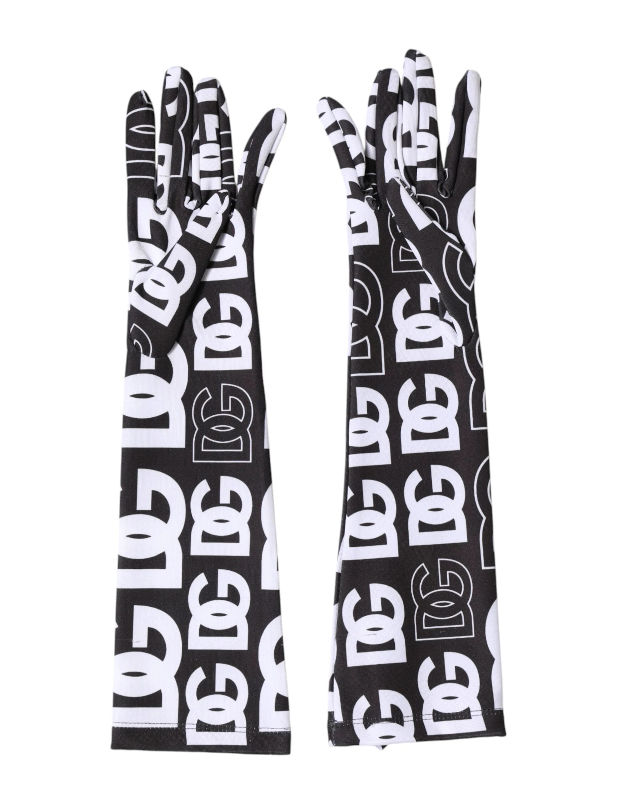 Dolce & Gabbana Black White DG Logo Elbow Length Mitten Gloves by Dolce & Gabbana