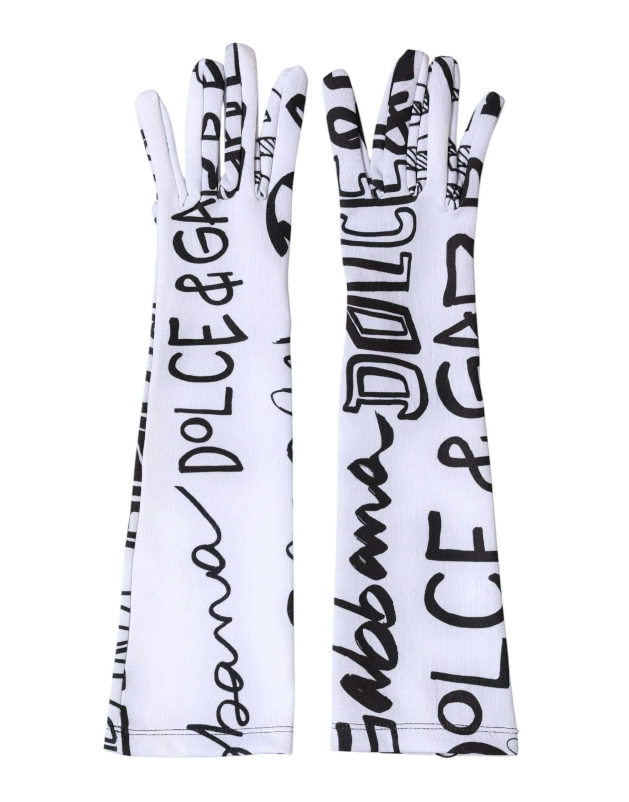 Dolce & Gabbana Black White DG Logo Elbow Length Mitten Gloves by Dolce & Gabbana