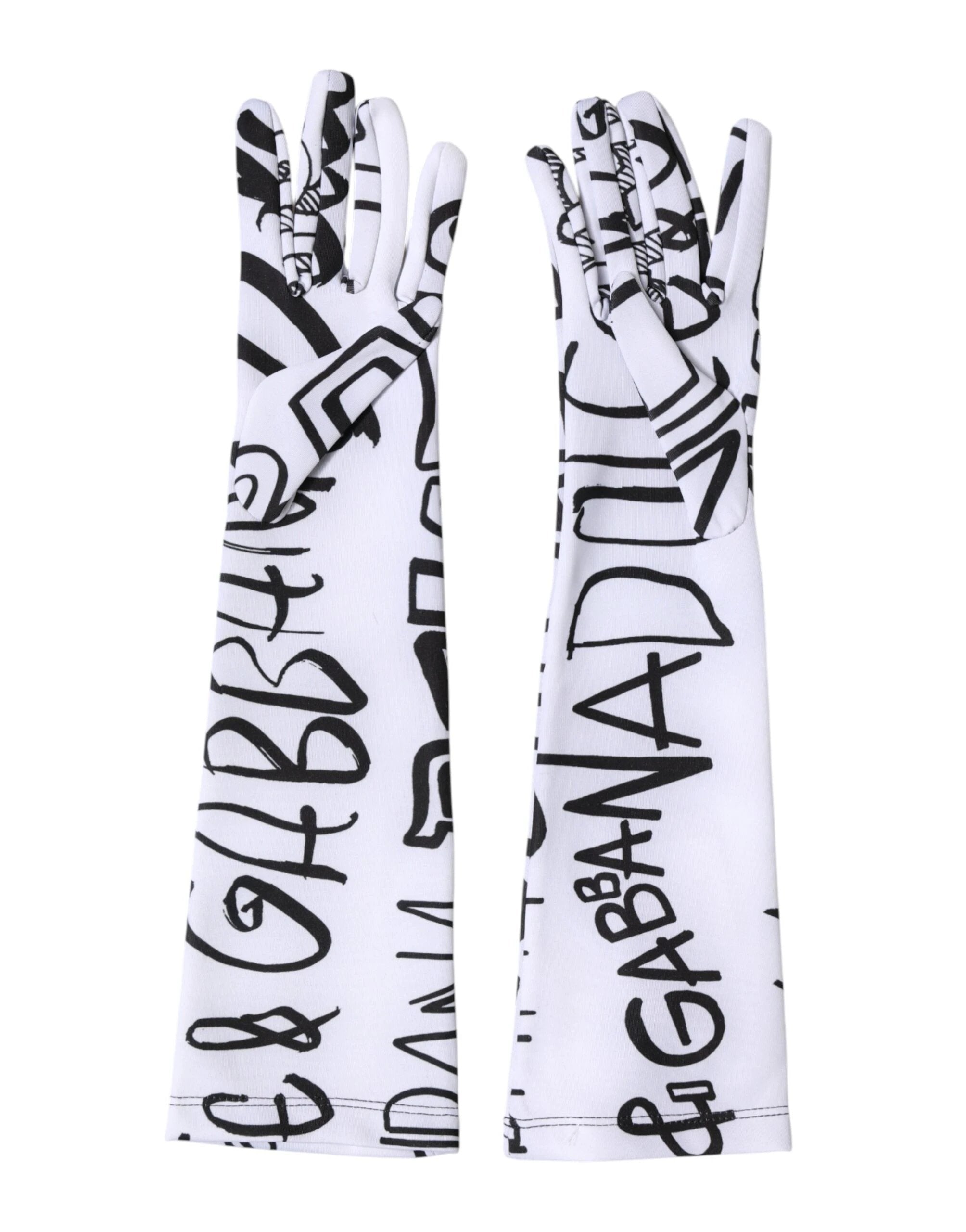 Dolce & Gabbana Black White DG Logo Elbow Length Mitten Gloves by Dolce & Gabbana