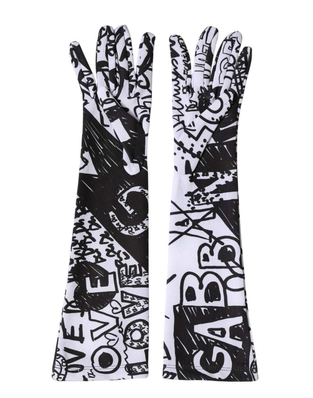 Dolce & Gabbana Gloves Black White DG Logo Elbow Length Mitten by Dolce & Gabbana