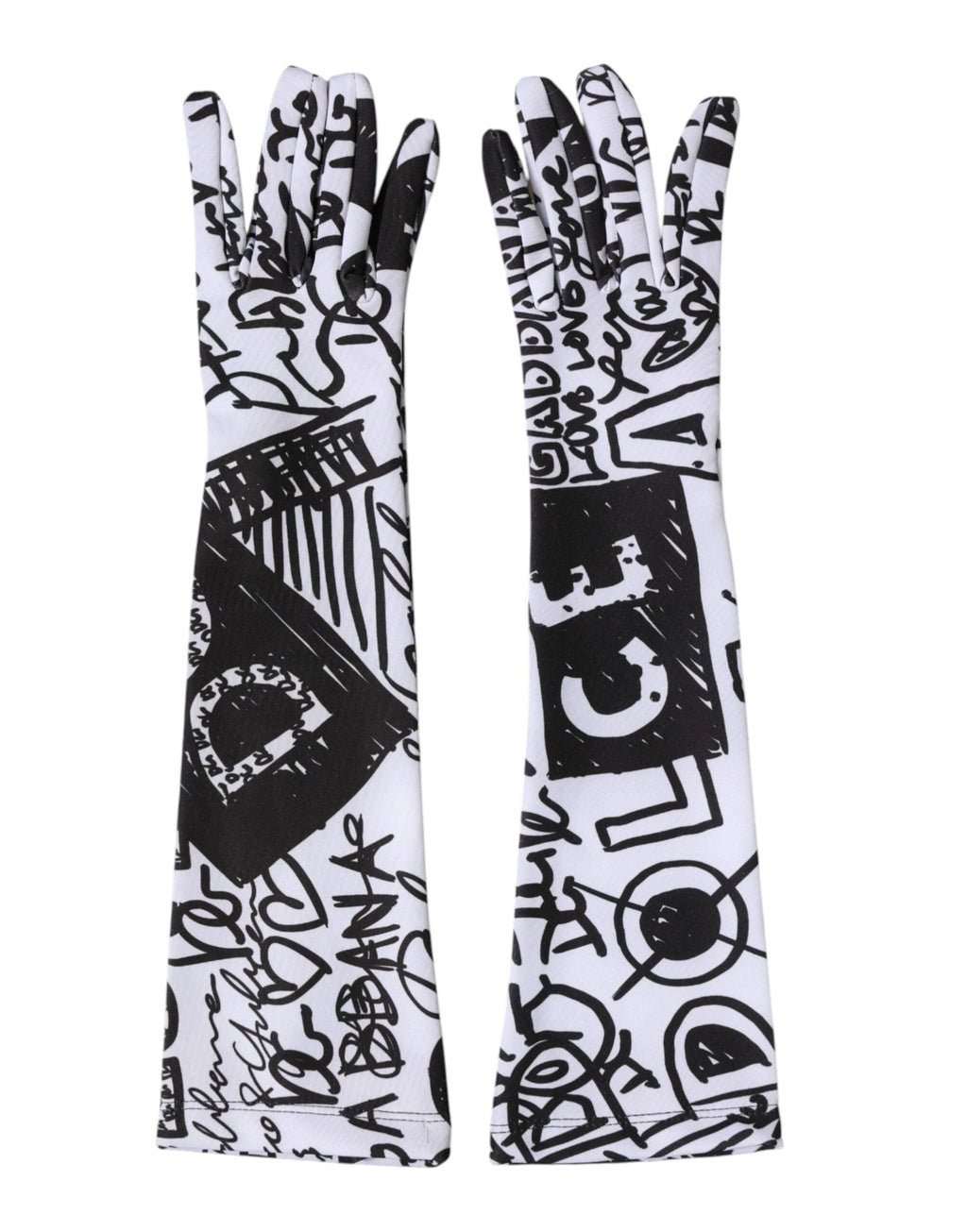 Dolce & Gabbana Gloves Black White DG Logo Elbow Length Mitten by Dolce & Gabbana