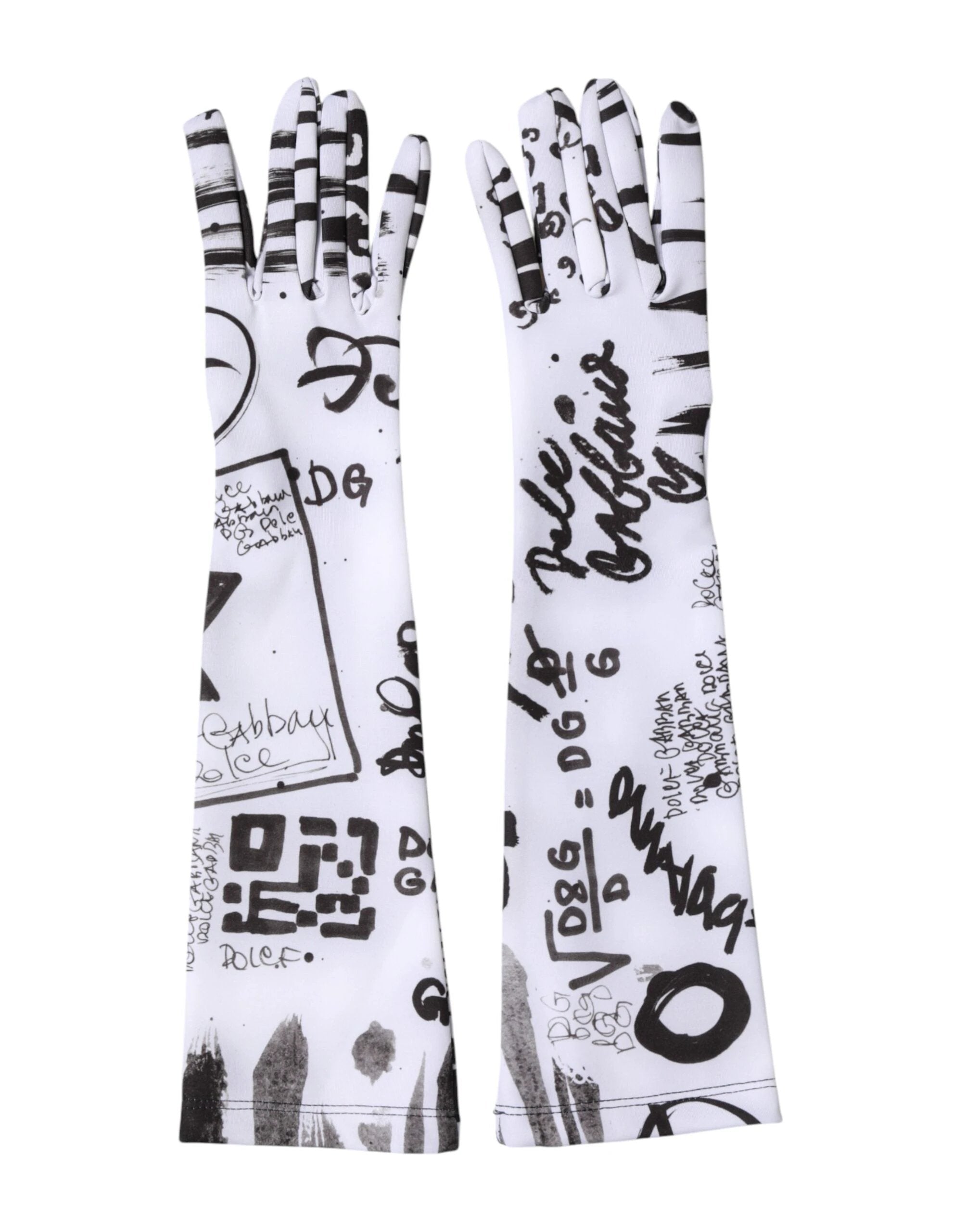 Dolce & Gabbana Black White DG Logo Elbow Length Mitten Gloves by Dolce & Gabbana
