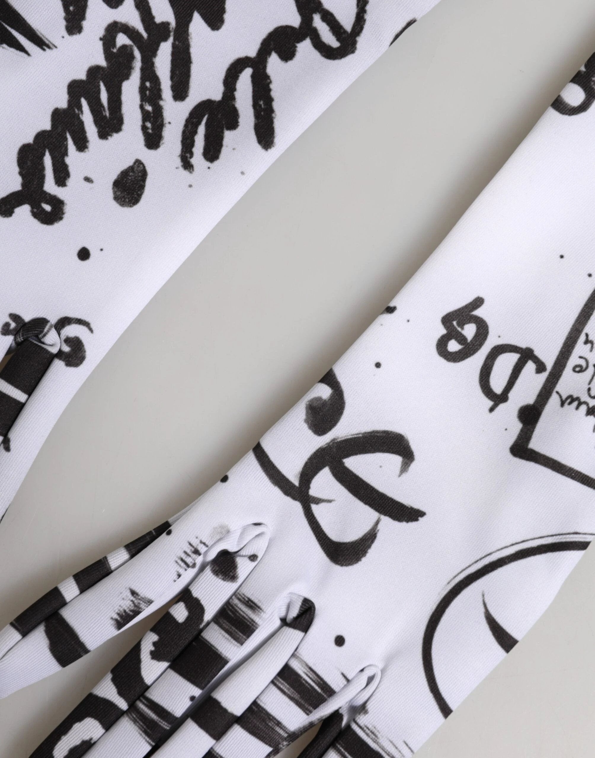 Dolce & Gabbana Black White DG Logo Elbow Length Mitten Gloves by Dolce & Gabbana