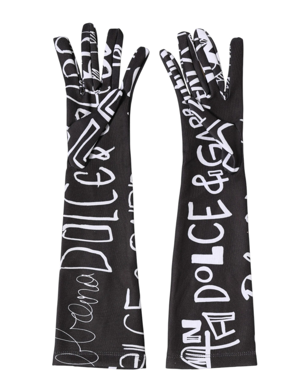 Dolce & Gabbana Black White DG Logo Elbow Length Mitten Gloves by Dolce & Gabbana