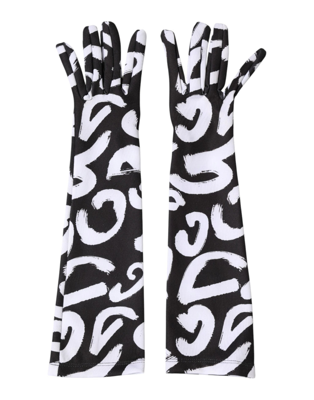 Dolce & Gabbana Black White DG Logo Elbow Length Mitten Gloves by Dolce & Gabbana