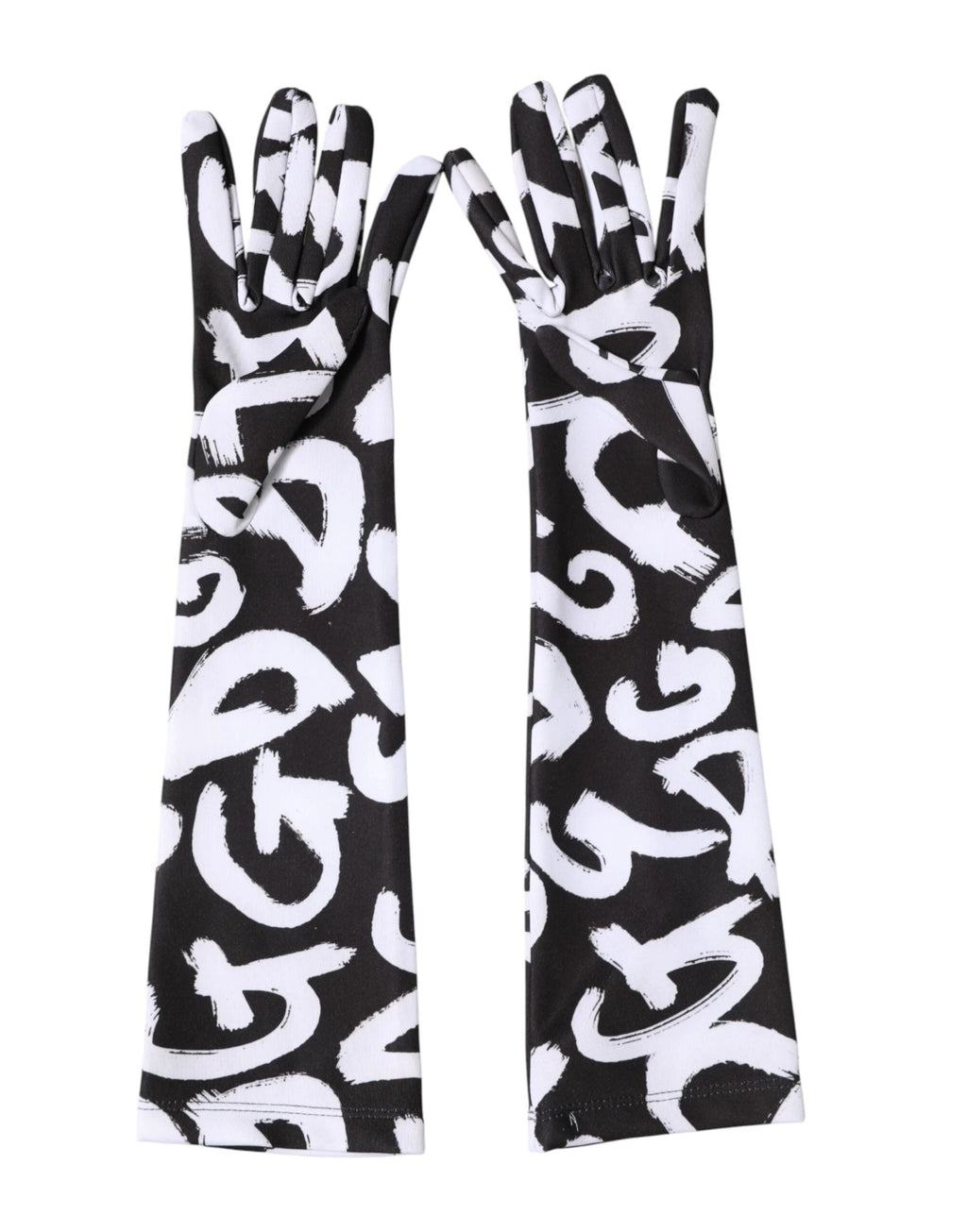 Dolce & Gabbana Black White DG Logo Elbow Length Mitten Gloves by Dolce & Gabbana